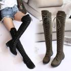 Faux Suede Lace Up Over-the-knee Boots