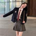 Logo Blazer / Plain Shirt / Mini Pleated Skirt / Necktie / Set