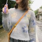 Floral Cropped Sweater Gray - One Size