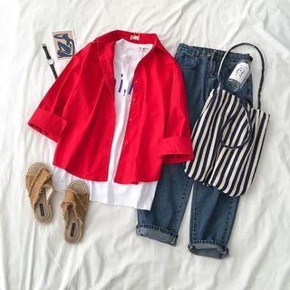 Plain Shirt Shirt - Red - One Size