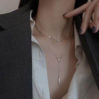 925 Sterling Silver Pendant Layered Choker Necklace 925 Silver - Double Layers - Silver - One Size