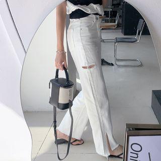 Slit-hem Loose-fit Distressed Pants