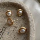 Faux Pearl Alloy Earring E125 - 1 Pair - Gold & White - One Size