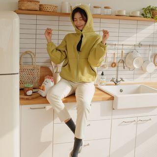 Drop-shoulder Napped Zip-up Hoodie