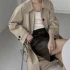 Button-detail Long Trench Coat With Belt Beige - One Size