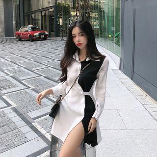 Two-tone Long-sleeve Shirtdress