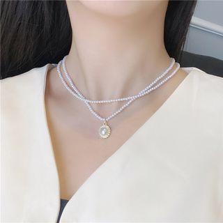 Faux Pearl Pendant Layered Choker Choker - White - One Size