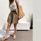 Linen Blend Wide-leg Shorts Brown - One Size