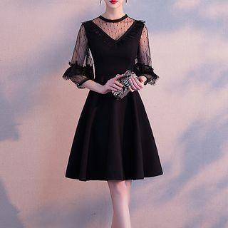 3/4-sleeve A-line Short Evening Dress