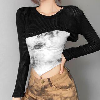 Irregular Cropped Sweater Black - One Size