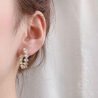 Rhinestone Open Hoop Earring 1 Pair - Ye1866 - 925 Silver - As Shown In Figure - One Size