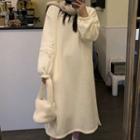 Round Neck Plain Loose Fit Sweatshirt Dress Off-white - One Size