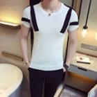 Color Block Knitted Short-sleeve T-shirt