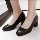 Faux Leather Block Heel Court Shoes