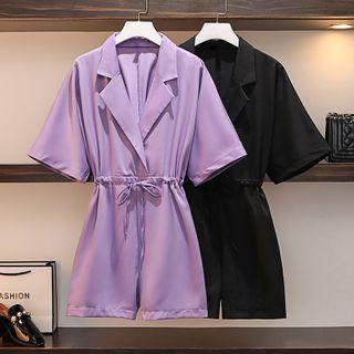 V-neck Short-sleeve Playsuit / Jumpsuit