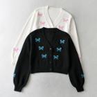 Lantern-sleeve Butterfly Embroidered Cardigan