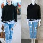 Set: Hooded Top + Denim Destroyed Jeans
