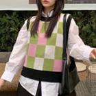 Checkered Sweater Vest Pink & Green & White - One Size