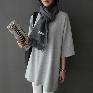 3/4-sleeve Napped Oversized T-shirt