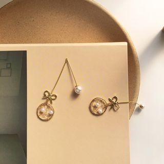 Faux Pearl Alloy Bow Dangle Earring 1 Pair - Gold - One Size