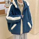 Contrast Trim Hooded Fleece Jacket