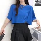 Elbow-sleeve Applique Cropped T-shirt