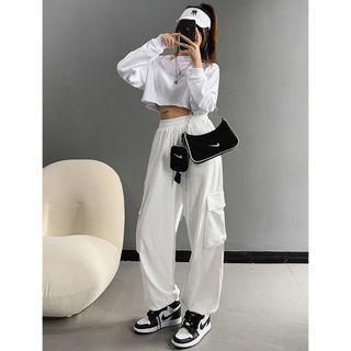 Elastic High-waist Cargo Harem Pants