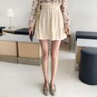 Band-waist Velvet Mini Skirt Beige - One Size