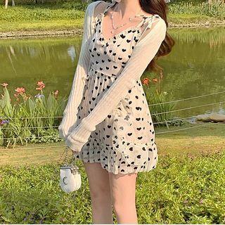 Spaghetti Strap Heart A-line Dress White - One Size