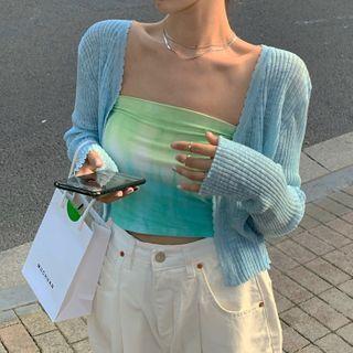 Long-sleeve Knit Cardigan / Tie Dye Tube Top