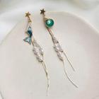 Non-matching Faux Pearl Mermaid Fringed Earring 1 Pair - Blue & Green - One Size