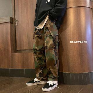 Camouflage Print Suspender Cargo Pants