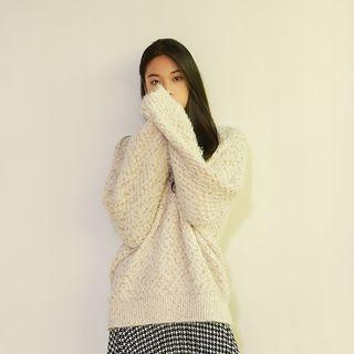 V-neck Textured Knit Top Ivory - One Size