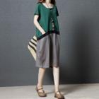 Short-sleeve Color Block Smock Dress