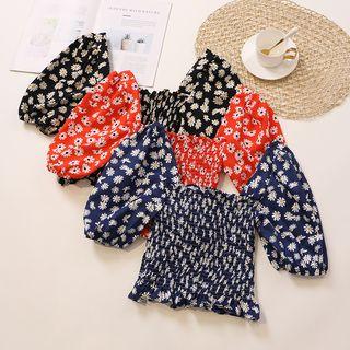 Flower Print Puff-sleeve Crop Top