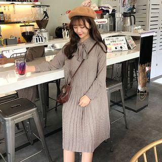 Bow Accent Long Sleeve Pleated Dress