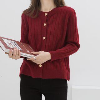 Round Neck Heart Button Cardigan