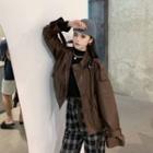 Faux Leather Biker Jacket / Plaid Pants / Belt / Set