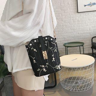 Floral Straw Bucket Bag