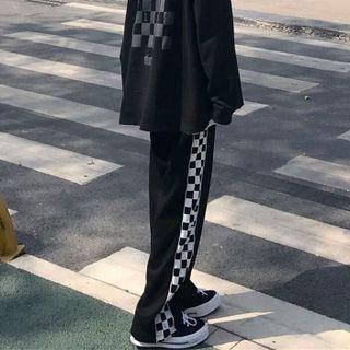 Checkerboard Panel Loose Fit Pants