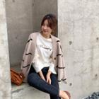 Drop-shoulder Letter-embroidered T-shirt Cream - One Size
