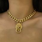 Alloy Lion Pendant Choker 2830 - Gold - One Size