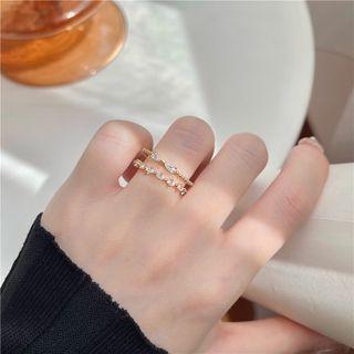 Rhinestone Layered Alloy Ring Zircon - Gold - One Size