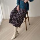 Crinkled Floral Midi Velvet Skirt Black - One Size