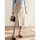 Plus Size Wrap-front Wool Blend Midi Skirt