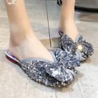 Sequined Bow Flat Mules