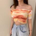 Tie-dyed Off-shoulder Cropped Long-sleeve Top / Short-sleeve Top