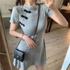 Stand-collar Short-sleeve Bodycon Dress