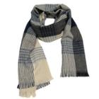 Plaid Fringed Knit Scarf Plaid - Gray & Blue & Off-white - One Size