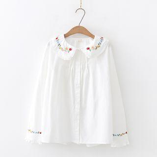 Floral Embroidered Blouse White - One Size